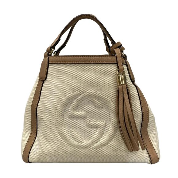 Auth GUCCI Soho 336751 Cream Beige Canvas Leather - Tote Bag - Picture 1 of 16